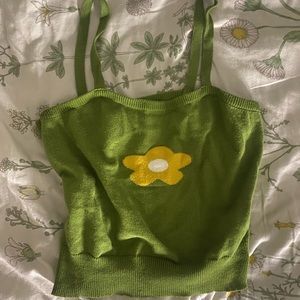 Knit green tank top with Y2K flower design